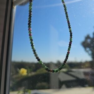 Ruby Zoisite Bead Necklace, 17 Inches, Sterling Silver Lobster claw